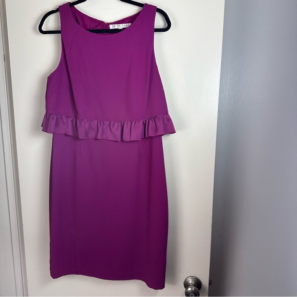 Trina Turk Amethyst Purple Tieges Ruffle Popover Crepe Sheath Day Dress NWT 10 - Picture 6 of 16